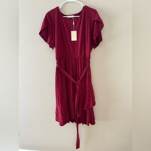 Keluummi Elegant Red Women’s Plus Dress Short Sleeve Round Neck Size XXL.